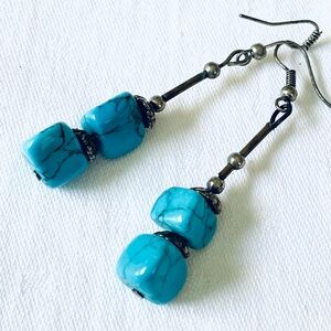 Vintage Silver Toned Dangly Earrings with  Turquoise